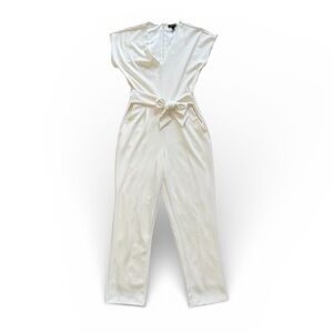 Express V-Neck Tie Waist Straight Leg Jumpsuit with Pockets